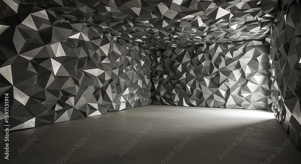 Fototapeta premium Empty room with Abstract metallic texture composed of a plurality of metal prisms