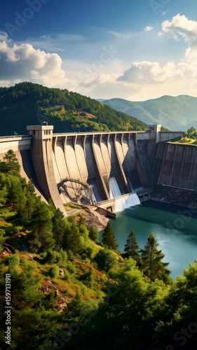 Wallpaper Mural Hydroelectric dam impounding reservoir with green forest, mountain range, and bright sky during the daytime to create hydroelectric energy Torontodigital.ca