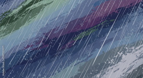 Abstract Rain Illustration with Blue Tones and White Streaks for Atmospheric Background