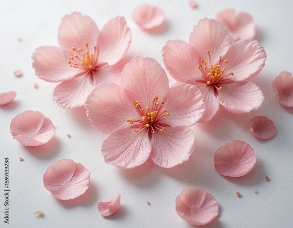 Soft and delicate pink cherry blossom flowers beautifully arranged on white background showcasing Soft and delicate pink cherry blossom flowers beautifully arranged on white background showcasing
