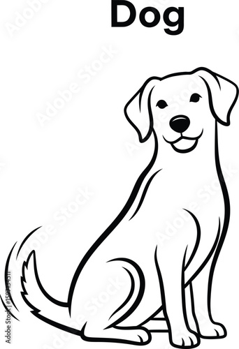 A charming dog illustration features a simple, clean design of a canine companion, perfect for educational materials, coloring books, or pet-themed projects with its friendly appearance.