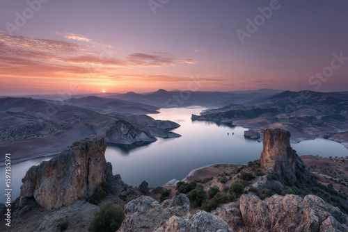 breathtaking view of reservoir edge in algeria at sunset dramatic contrasts