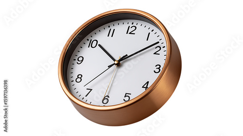 Close up of a vintage copper alarm clock on a black background