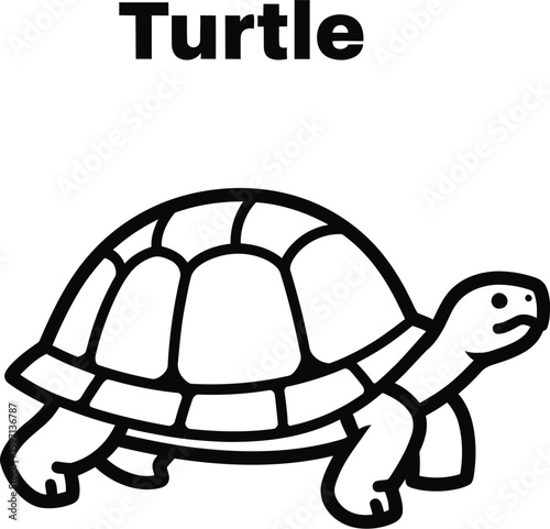 A charming turtle illustration showcases a simple, bold outline, perfect for educational materials, coloring books, or nature-themed designs, emphasizing its cute and approachable style.