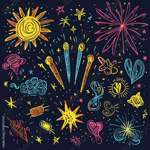 Doodle crayon fireworks
