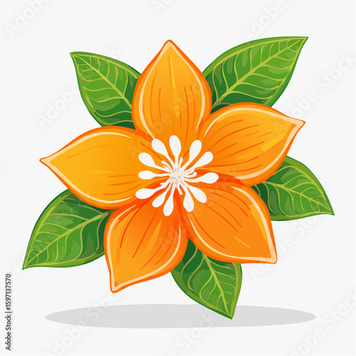 floating florida orange blossom flower with five petals, minimalist line-art svg for botanical branding and design