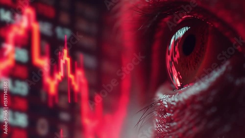 Red Stock Market Crash Reflected in Eye: Financial Crisis Concept