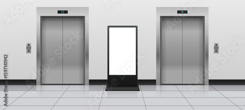 Lift elevator doors with digital advertising display board mockup