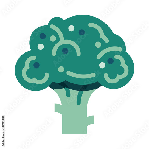 Fresh Green Broccoli: A vibrant, eye-catching illustration of a fresh broccoli, showcasing its intricate florets and sturdy stem. Depicting healthy, organic goodness