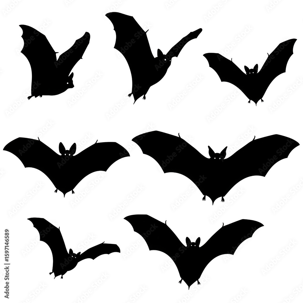 Naklejka premium Silhouettes of Bats flying on white background