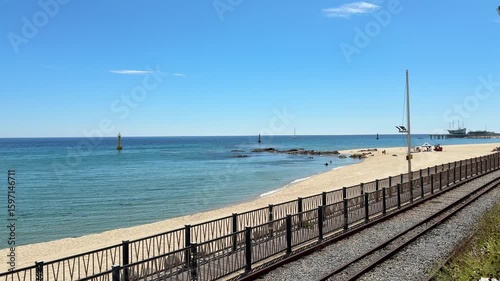 Train railway at the seaside of Jeongdongjin beach in Gangneung, Gangwon-do, South Korea