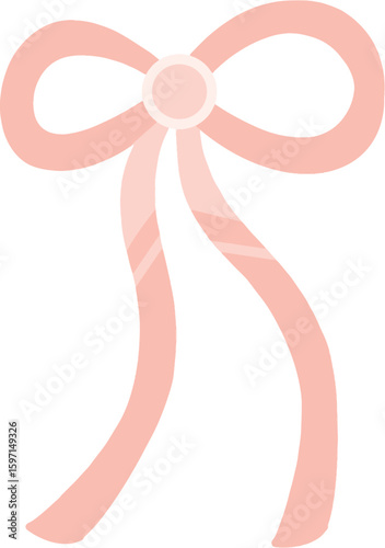 A cute, sweet pink bow with a long line for decoration on a transparent background.