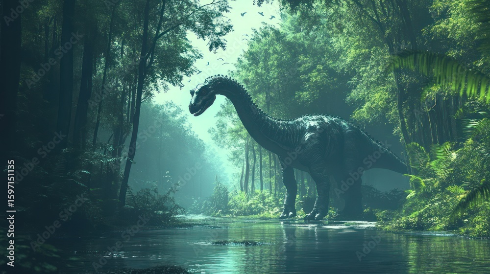 Fototapeta premium Dinosaur in a lush jungle