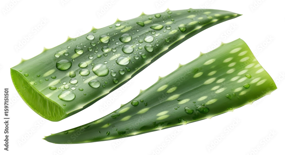 Sliced aloe vera leaves with water droplets isolated PNG with Transparent Background Sliced aloe vera leaves with water droplets isolated PNG with Transparent Background
