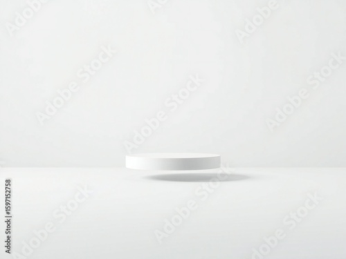 Minimalist white cylinder podium floating in bright studio with soft shadow