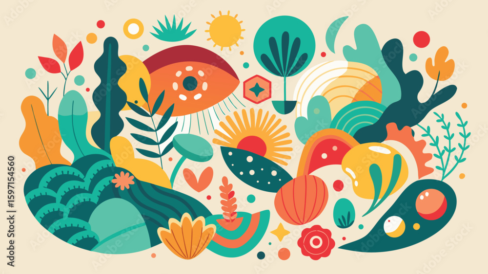 Obraz premium Abstract Floral Symphony: An abstract floral illustration bursting with vibrant colors and whimsical shapes, embodying the beauty and harmony of nature