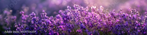 Lush purple lavender field in soft focus