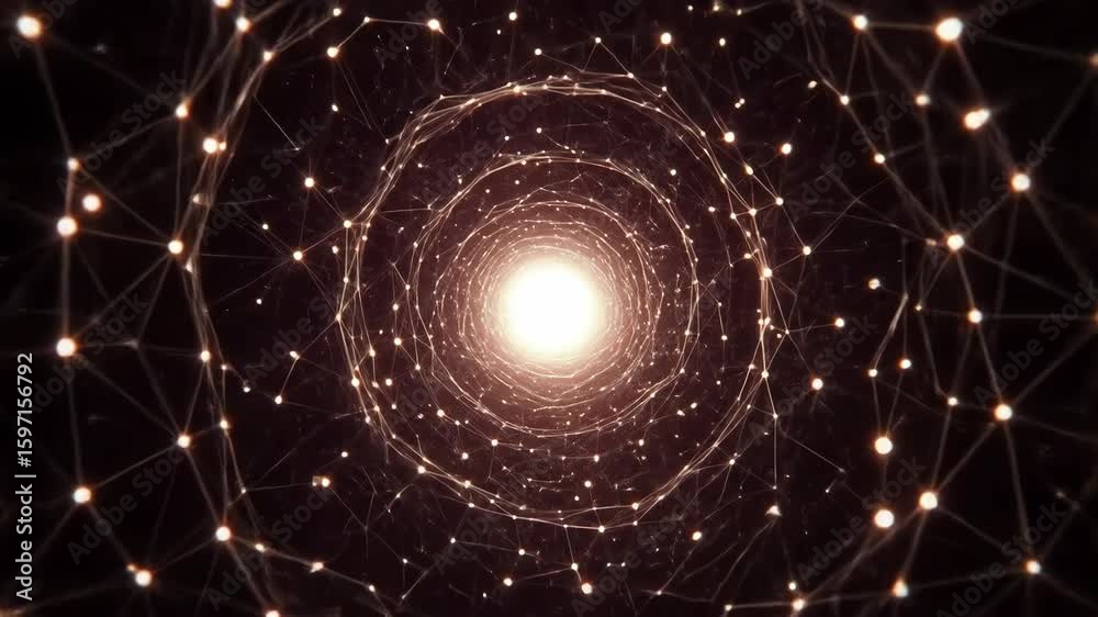 Abstract glowing tunnel of light and network connections