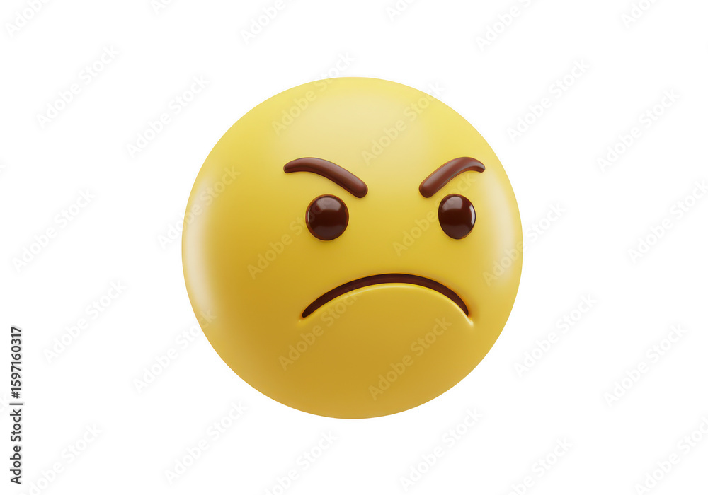 Fototapeta premium 3d rendered angry emoji face with dark brown eyes and eyebrows isolated on transparent background