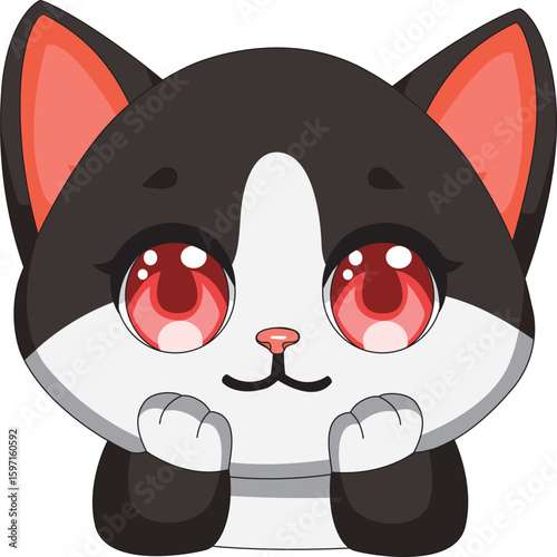 Cute Cartoon Cat With Paws On Face Vector