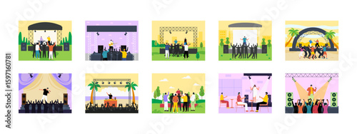 Concert illustrations set. Flat vector illustration concept.