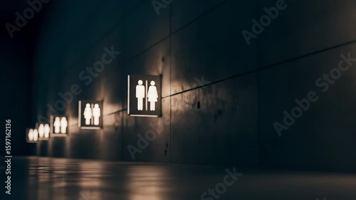 Illuminated Restroom Signs on Concrete Wall