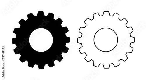 Two gear outlines isolated on transparent background