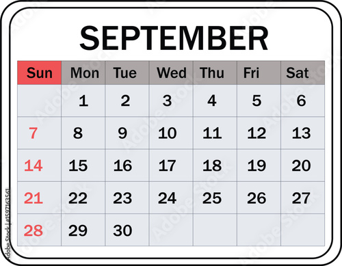 ArtFlat Calendar for September Starting on Monday – Minimal Layout with Clean Weekly Grid for Planning and Organization