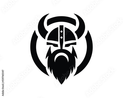 Bold Viking Warrior Icon with Horned Helmet in Graphic