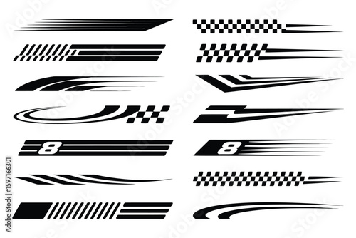 Racing stripe and vehicle graphics line art vectors for automotive wraps, decals, and motorsport-themed design projects