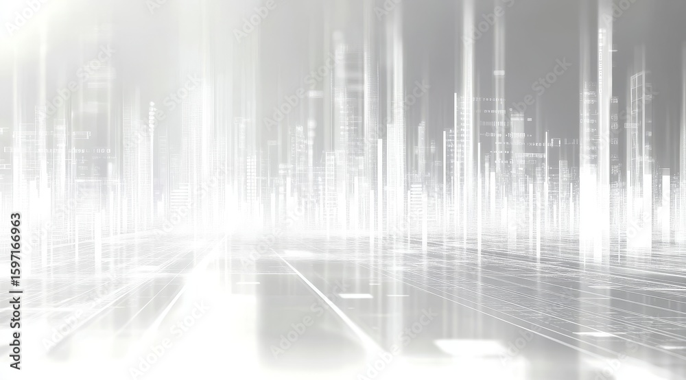 Fototapeta premium Abstract digital data stream with vertical light beams and reflective surface