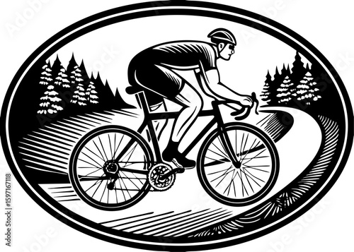 Dynamic Cyclist Illustration for Biking and Nature Trails