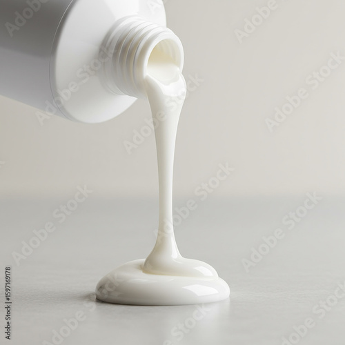 White cosmetic cream pouring from a tube