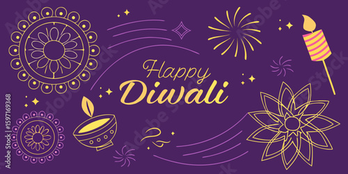 Web Graphic Design for Diwali Wishes – Vector Style with purple background.