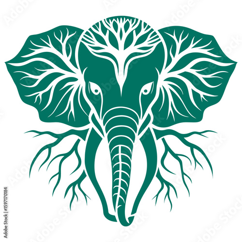 Elegant elephant with tree branch details creating unique nature themed animal design