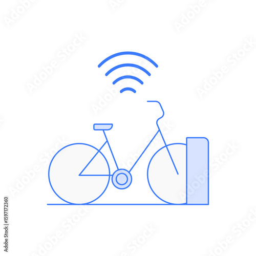 Bike sharing station icon with docking rack and signal — ideal for urban cycling apps, smart mobility platforms, and sustainable transport solutions.