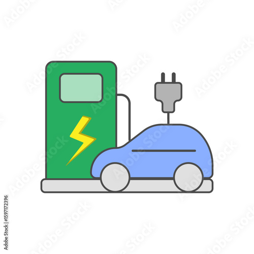 Electric vehicle charging station icon with car and plug — ideal for EV apps, smart transportation maps, and sustainable mobility interfaces.