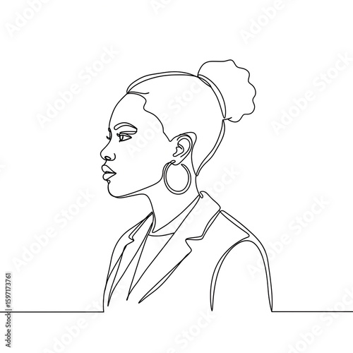 Stylish Afro-descendant woman in earrings and blazer with confident look