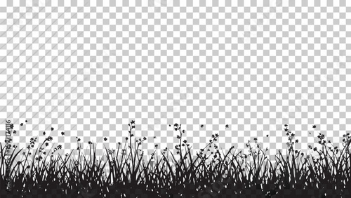 Vector  silhouette of grass and small flowers with a transparent background creates a natural aesthetic view