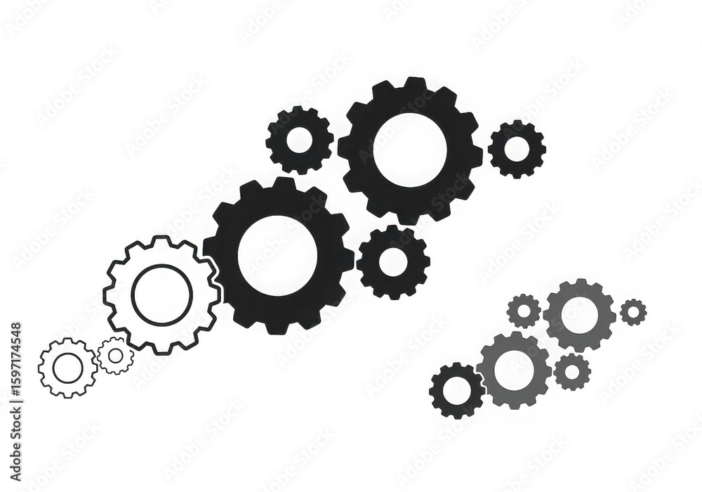 Collection of gears in various sizes isolated on transparent background Collection of gears in various sizes isolated on transparent background