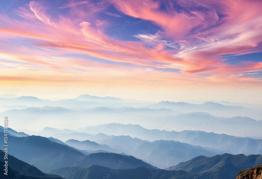 Obraz premium Serene mountain panorama, sky blending seamlessly with earth, backdrop, harmony