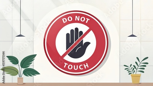 Warning Sign Against Touching with Hand Symbol and Indoor Setting