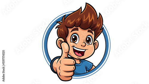Cartoon Boy Character in blue circle and Giving Thumbs-Up