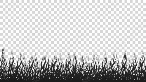 Vector  silhouette of dense grass blades against a transparent background creating a natural border effect