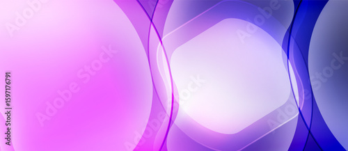 Abstract background features flowing shapes, vibrant purple hues, soft light effects. Modern design, smooth gradients create visual interest.