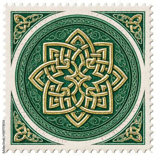 Emerald Isle Celtic Knot Postage Stamp Design