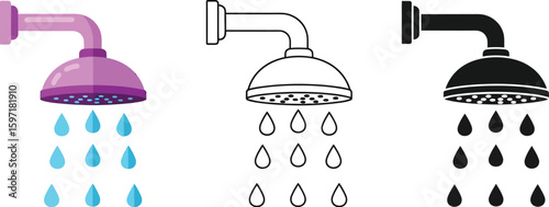 Shower head vector illustration set bathroom fixture plumbing design modern showerhead water saving 100 char