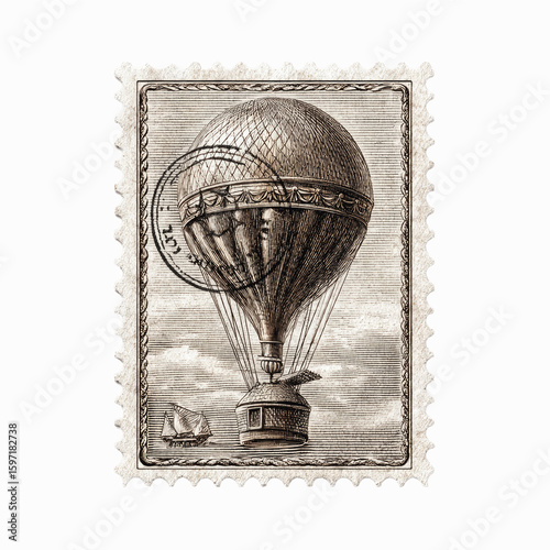 Vintage Postage Stamp Featuring a Hot Air Balloon