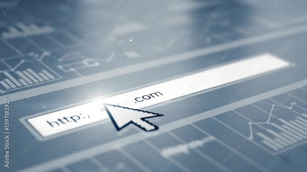 Computer cursor hovering on glowing address bar with generic URL on digital screen