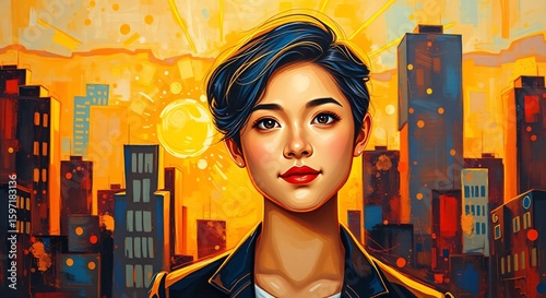 Confident Young  American Businesswoman Standing in City – Leadership and Success Concept.